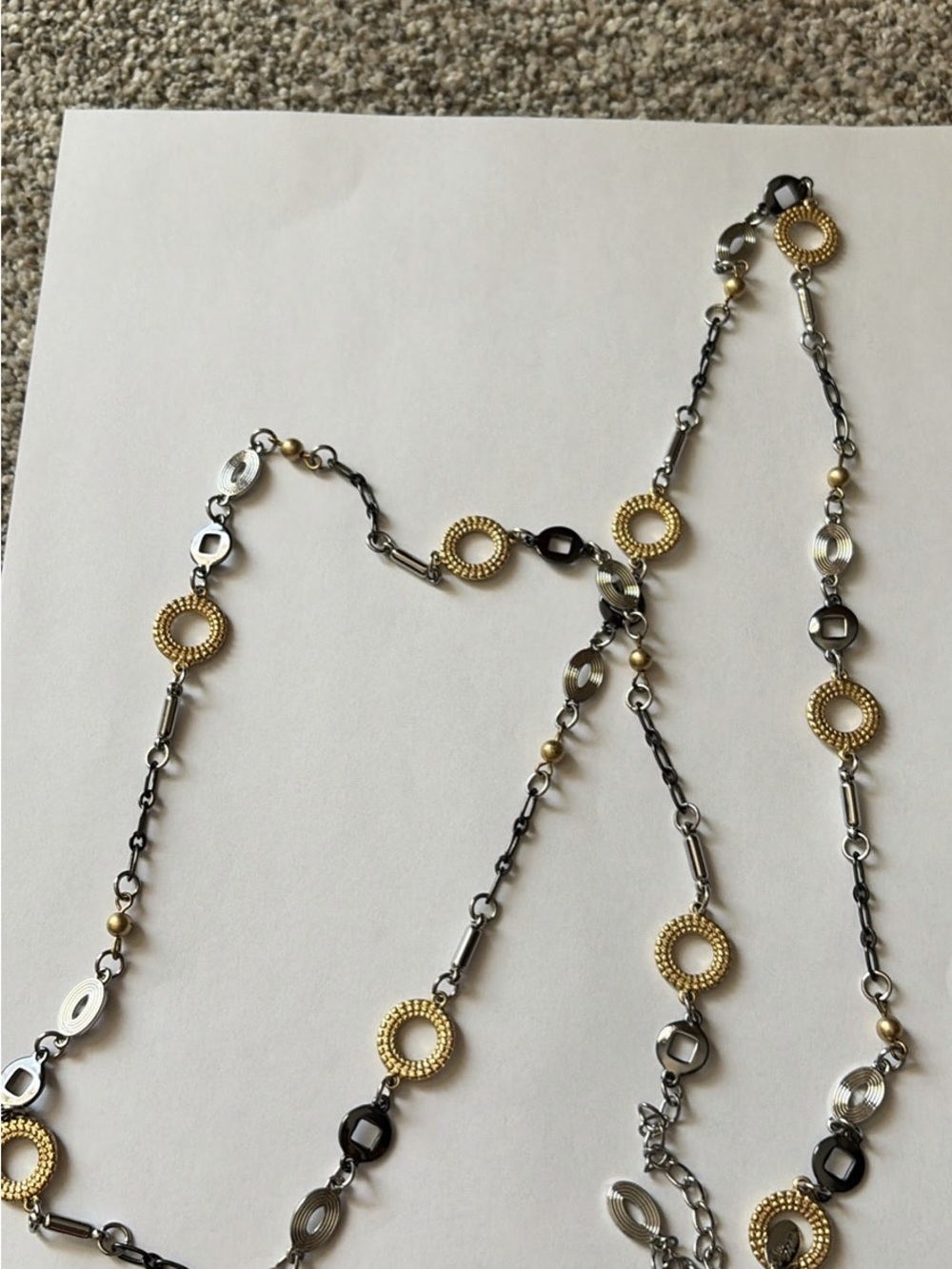 Elegant Two-Tone Long Necklace - Gold & Silver Circle Link